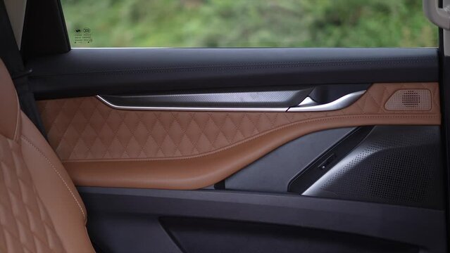 modern car interior, leather interior, modern car door