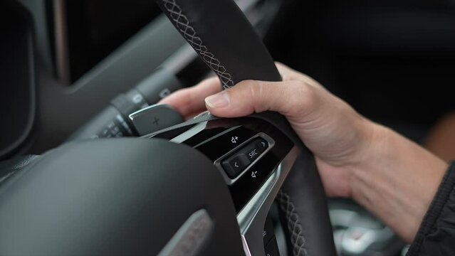 modern car interior, car steering wheel, maxus D90