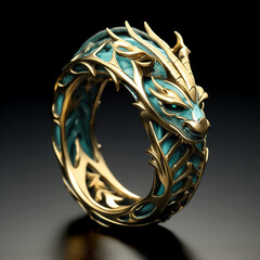 Beautiful jewellery ring with a dragon silhouette and gothic pattern