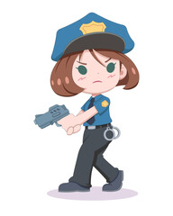 Cute style police woman officer cartoon illustration