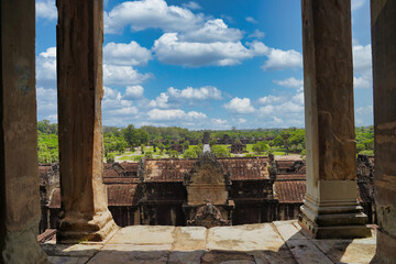 View from the highest point of the Angkor Wat temple complex at Siem Reap, Cambodia, Asia