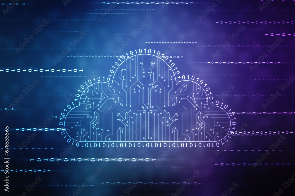 Poster 2d illustration of cloud computing, digital cloud computing concept background. cyber technology, in