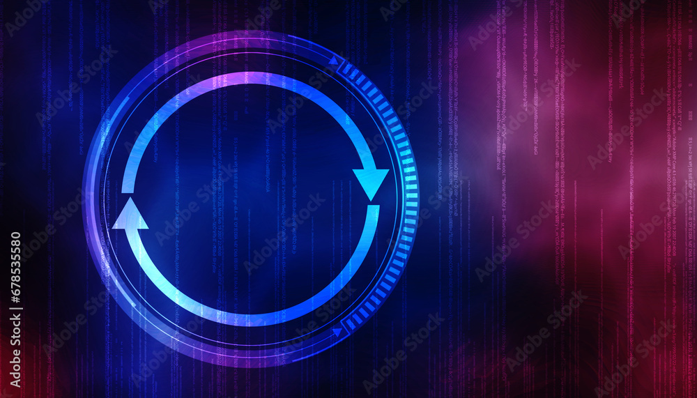 Poster update icon with binary codes on technology abstract background, update system upgrade software vers