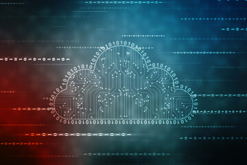 2d illustration of Cloud computing, Digital Cloud computing Concept background. Cyber technology, internet data storage, database and data server concept