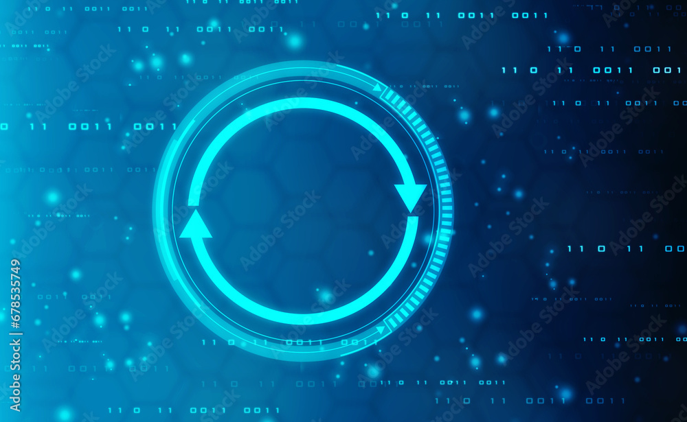 Poster update icon with binary codes on technology abstract background, update system upgrade software vers