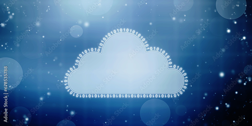 Poster 2d illustration of cloud computing, digital cloud computing concept background. cyber technology, in