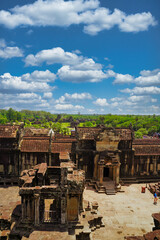 Fototapeta na wymiar View from the highest point of the Angkor Wat temple complex at Siem Reap, Cambodia, Asia