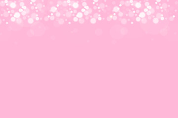 Gentle pink background with glowing bokeh. Luminous particles fall from above. Vector template for girly holiday designs.