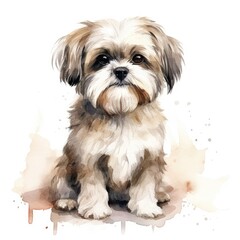 Naklejka na ściany i meble Adorable Watercolor Shih Tzu Dog Portrait