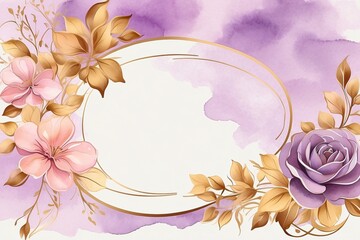 Purple and gold background for a menu with a minimalist and vintage style with ample blank space for text and descriptions. Watercolor style. Background for party, birthday, wedding or graduation.