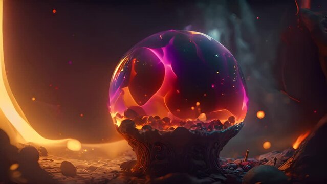 Fantasy magic fortune telling crystal ball turn into brazier.