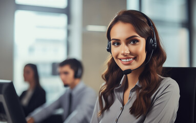 Female call center agent in a modern office