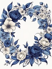 Corona de vector floral vintage. Victoriano. Flora. Azul y blanco