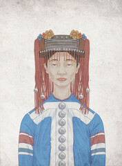 Lahu Tribe Portrait Art, Vintage Portrait Art Of Hilltribe In Southeast Asia, Instant Digital Download Printable Wall Art