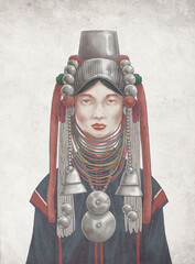 Akha Tribe Portrait Art, Vintage Portrait Art Of Hilltribe In Southeast Asia, Instant Digital Download Printable Wall Art