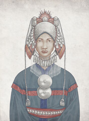 Akha Tribe Portrait Art, Vintage Portrait Art Of Hilltribe In Southeast Asia, Instant Digital Download Printable Wall Art