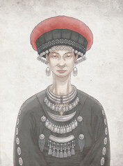 Mong Tribe Portrait Art, Vintage Portrait Art Of Hilltribe In Southeast Asia, Instant Digital Download Printable Wall Art