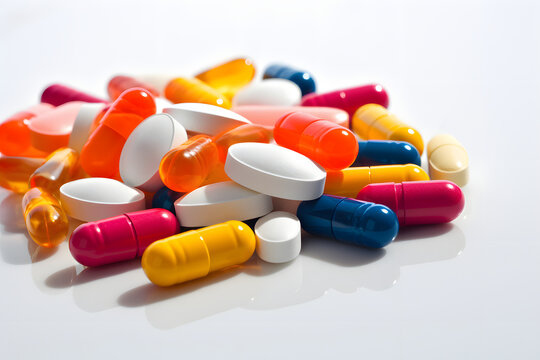 Medicina de colores todo tipo de pastillas y pildoras, grandes y chicas amarillas, naranjas, rojas y blancas