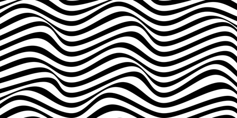 Background with black waves on white. Striped abstract psychedelic pattern