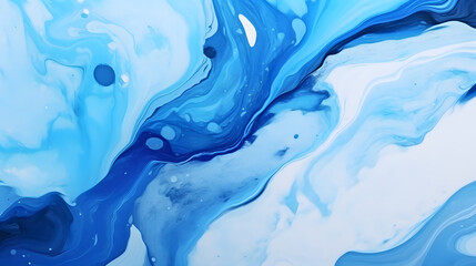 Fototapeta premium Abstract marbled ink liquid fluid watercolor painting texture banner illustration - Blue petals, blossom marble texture. Generative Ai.