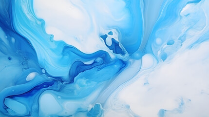 Fototapeta na wymiar Abstract marbled ink liquid fluid watercolor painting texture banner illustration - Blue petals, blossom marble texture. Generative Ai.