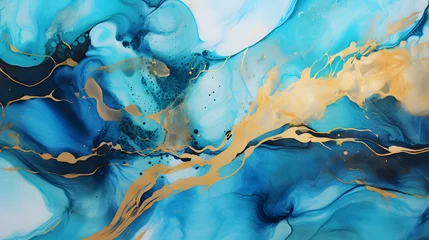 Foto auf Acrylglas Kristalle Alcohol ink. Style incorporates the swirls of marble or the ripples of agate. Abstract painting marble texture. Generative Ai.