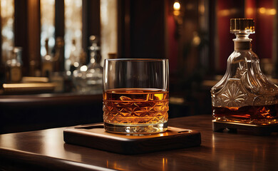 A glass of golden rum and cigar with luxury room background. - obrazy, fototapety, plakaty