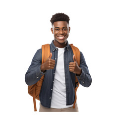 black african student happy,teenage back to school, isolated on transparent and white background