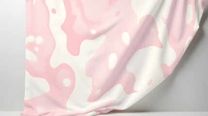  Seamless playful light pastel pink and white cow or calico cat spots fabric pattern marble texture. Generative Ai. - obrazy, fototapety, plakaty