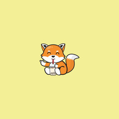Obraz premium Fox cute drink logo design
