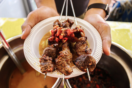 Typical Yogyakarta klatak satay. A goat satay dish from Bantul Regency, Yogyakarta