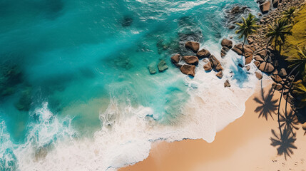 Aerial view of a beautiful island beach at sea with clear turquoise water.Beach holidays pictures...