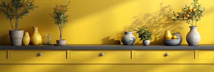 Yellow Background Kitchen Wall 3D Room , Banner Image For Website, Background abstract , Desktop Wallpaper