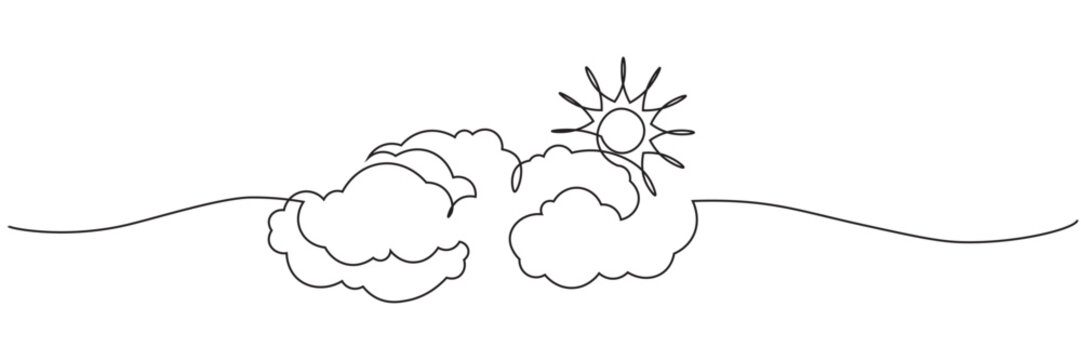 recommend clip art: illustration of cloud and sun weather continous one line art