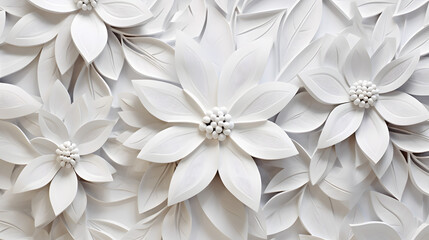 Fototapeta na wymiar White geometric floral leaves 3d marble texture. Generative Ai.