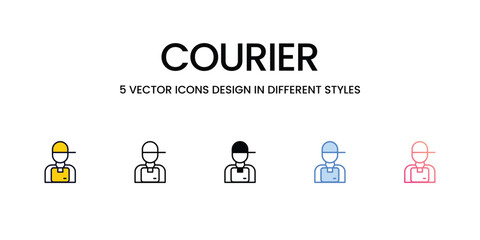 Courier Icon Design in Five style with Editable Stroke. Line, Solid, Flat Line, Duo Tone Color, and Color Gradient Line. Suitable for Web Page, Mobile App, UI, UX and GUI design.