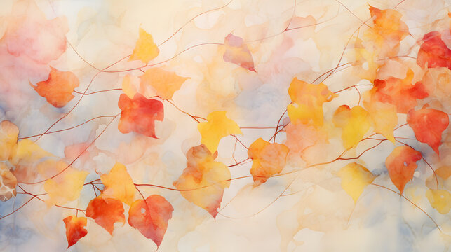 Abstract autumn watercolor art. Bright warm colors, fall leaves marble texture. Generative Ai.