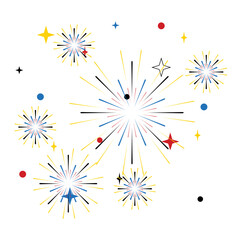 Multicolored fireworks isolated on white background. Colorful fireworks for party, festival, party, colorful sky, exploding stars. Celebrate a birthday or Christmas.