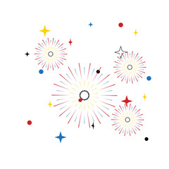 Multicolored fireworks isolated on white background. Colorful fireworks for party, festival, party, colorful sky, exploding stars. Celebrate a birthday or Christmas.