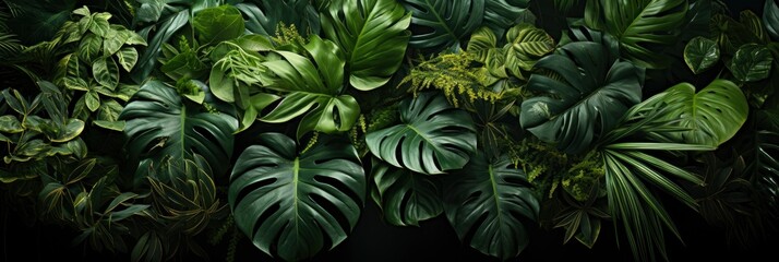 Nature Leaves Green Tropical Forest Backgound , Banner Image For Website, Background abstract , Desktop Wallpaper - obrazy, fototapety, plakaty