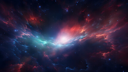 Abstract space wallpaper. Black hole with lighn ray and nebula over colorful stars with cloud fields in outer space cloud texture. Generative Ai.