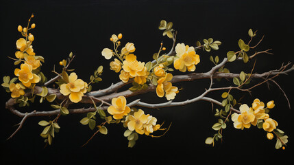 A painting of a branch with yellow flowers