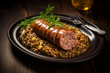 pork sausage with polenta as a traditionl italian food