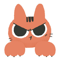 tiger cat peeking out from behind a white blank banner Cute Adorable Hand drawn little kitten