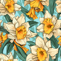 Daffodil Seamless pattern floral background