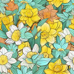 Daffodil Seamless pattern floral background