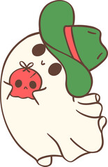 Christmas Cowboy Ghost, Kawaii cartoon hand drawing