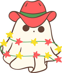 Christmas Cowboy Ghost, Kawaii cartoon hand drawing