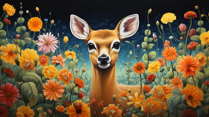 Rolgordijnen A painting of a deer standing in a field © Roses
