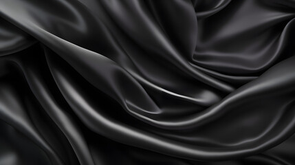 Fototapeta premium Black gray satin dark fabric texture luxurious shiny that is abstract silk cloth background with patterns soft waves blur beautiful Background. Generative Ai.